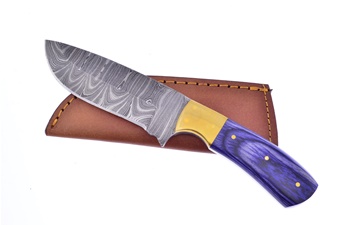 Blue Pakkawood Damascus Skinner (1pc)